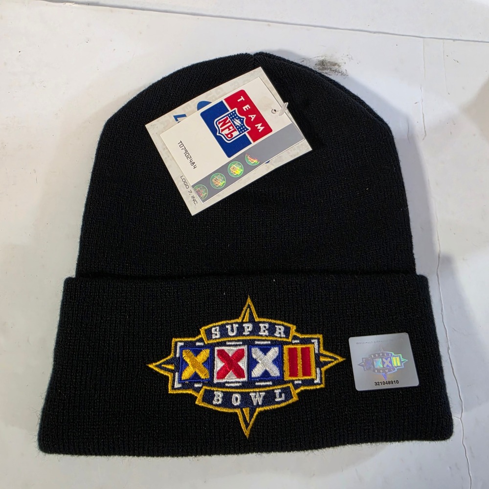 Vintage Logo Athletic Super Bowl XXXII Beanie Hat NFL Black Embroidered New NWT